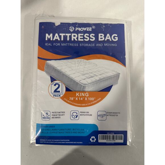 King/Cal King Mattress Bag for Moving and Storage, Clear Plastic Cover- 2 Pack - Picture 1 of 6
